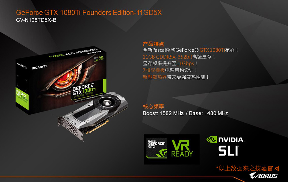 自营超级新品 技嘉gigabyte gtx 1080ti founders edition 11g 公版