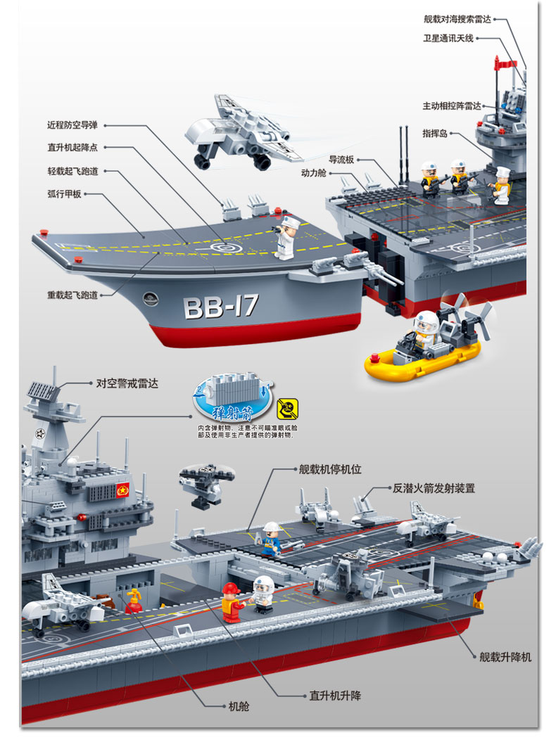 邦宝益智小颗粒拼装积木玩具礼物军事战舰中国航母8421