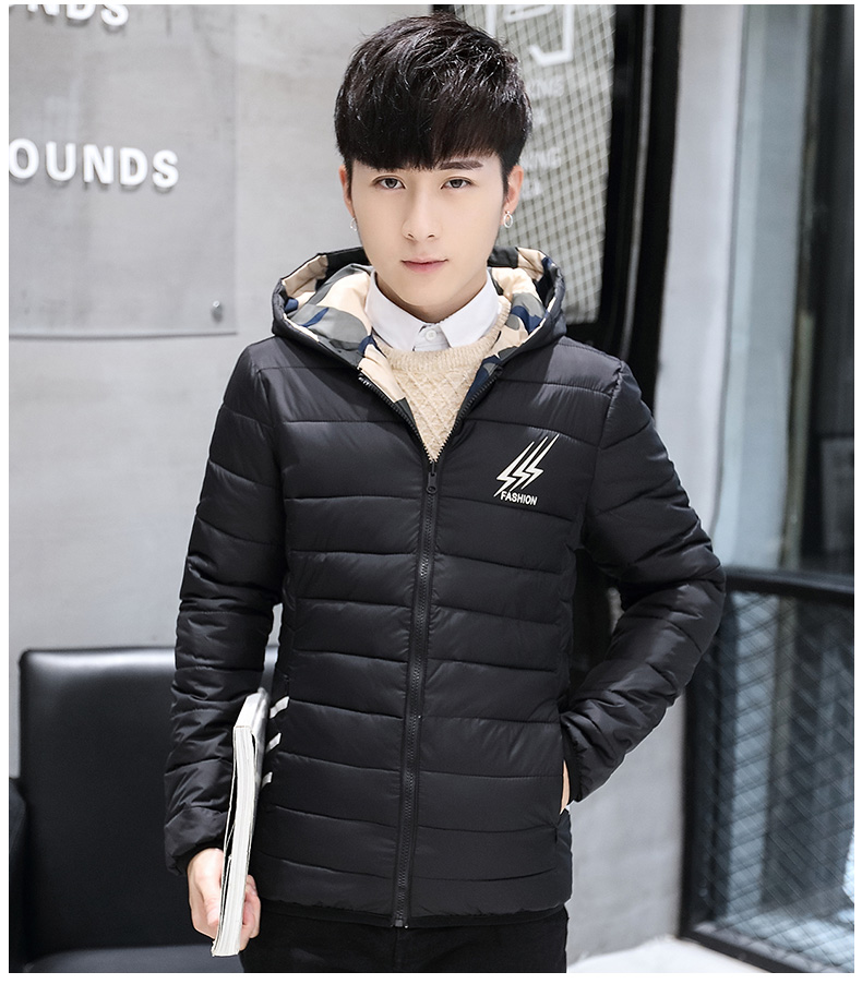 青少年男士连帽棉服冬季双面穿棉衣男生外套初