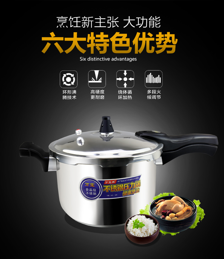 万宝德国304不锈钢高压锅家用压力锅迷你燃气电磁炉通用2345人