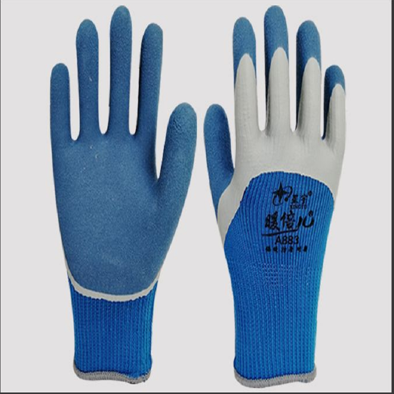 星宇a883 加绒保暖半浸胶手套耐磨防滑防水冬季 蓝色 均码 50双装
