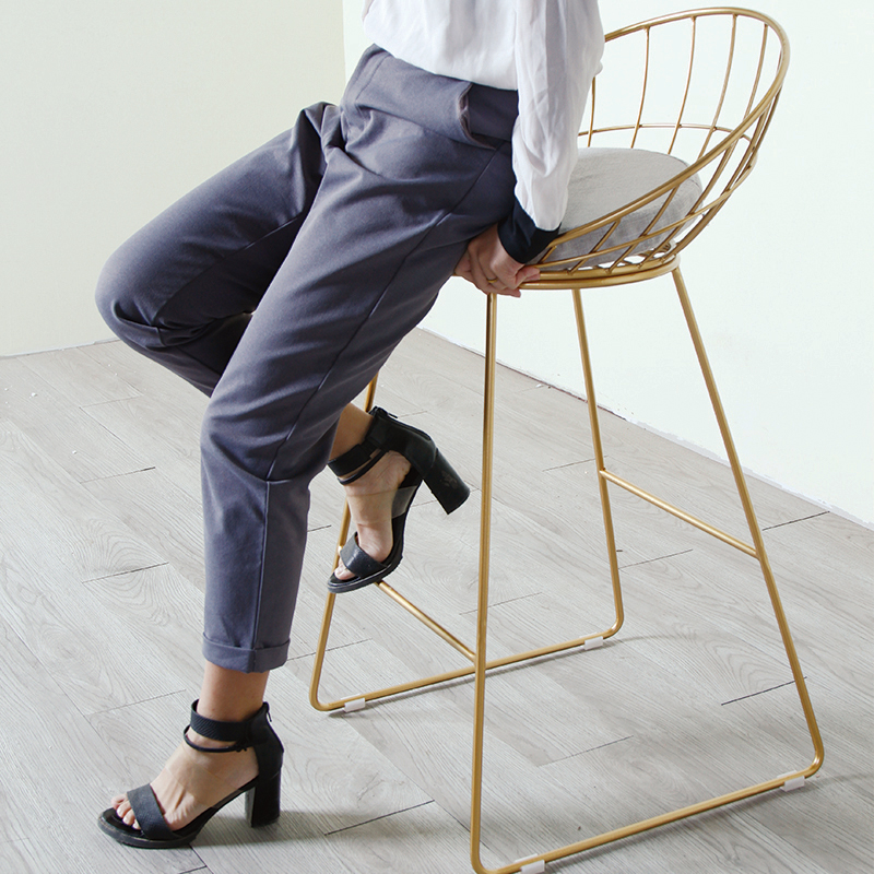 北欧吧台椅家用酒吧椅子高脚凳吧台凳模特拍摄柜台椅金色网红椅子