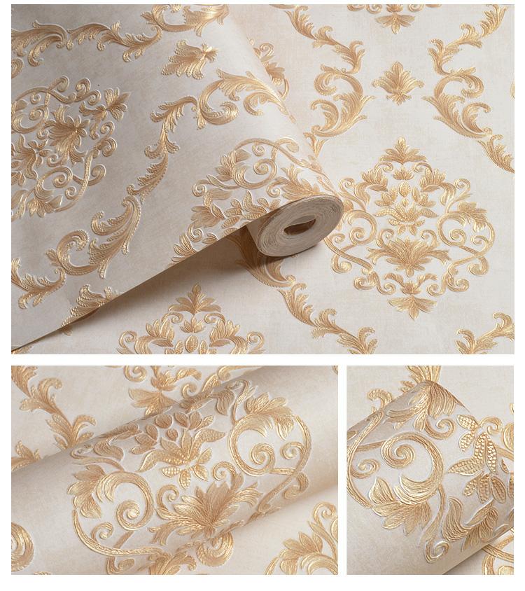 壹德壹墙纸/墙布 欧式精压大马士革立体无纺布浮雕墙纸卧室客厅电视