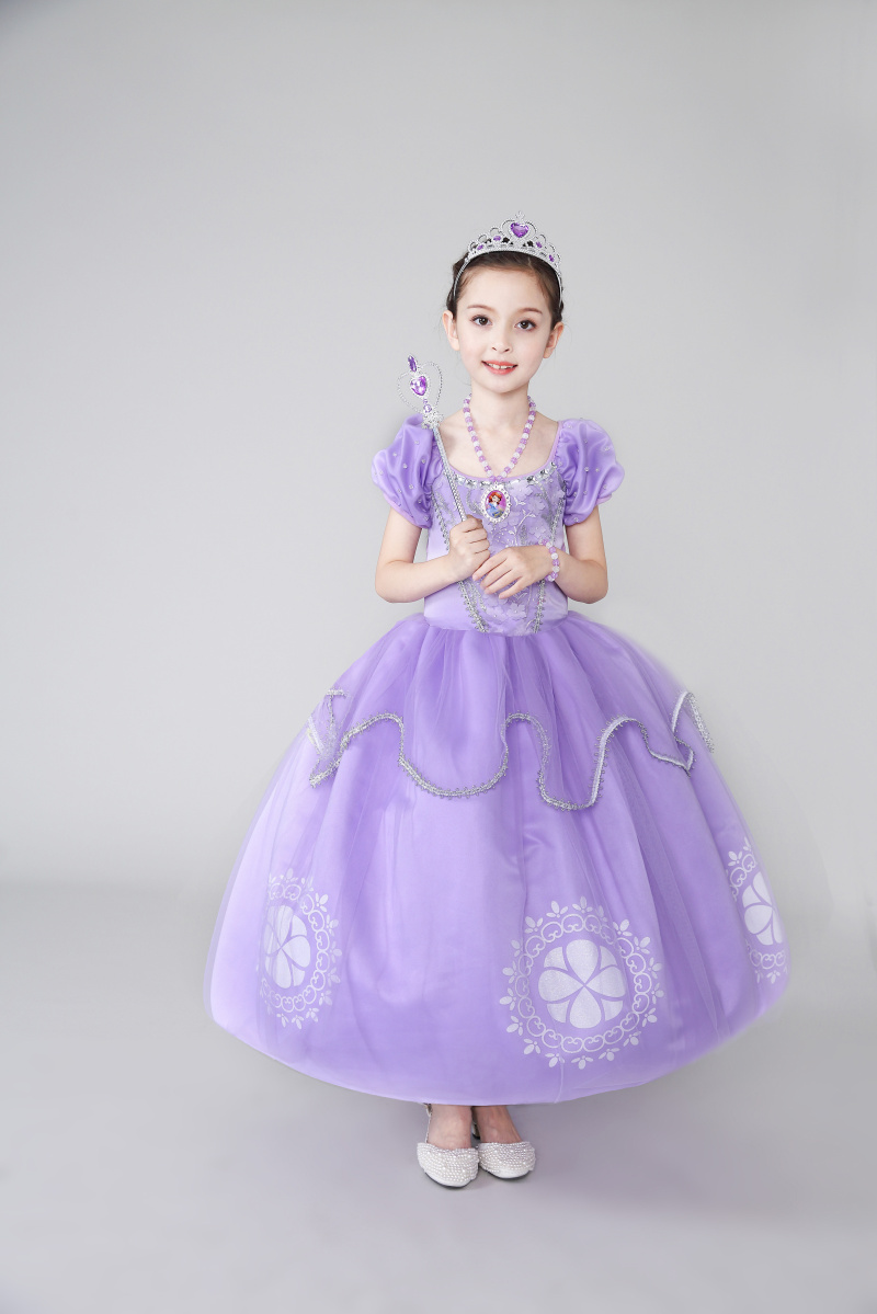 苏菲亚公主裙女童连衣裙儿童索菲亚演出长裙子冰雪奇缘爱莎公主裙
