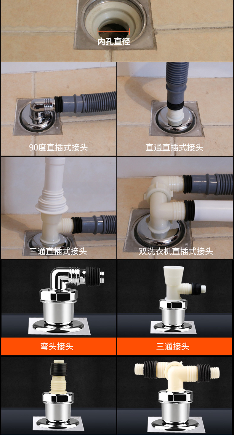 全密封洗衣机地漏排水下水管三通防气味防返溢水地漏接头