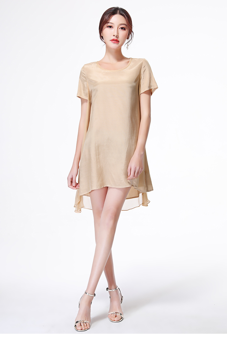 【逸阳】2018夏季新款纱飘逸裙摆圆领气质修身时尚中长款连衣裙女s6x