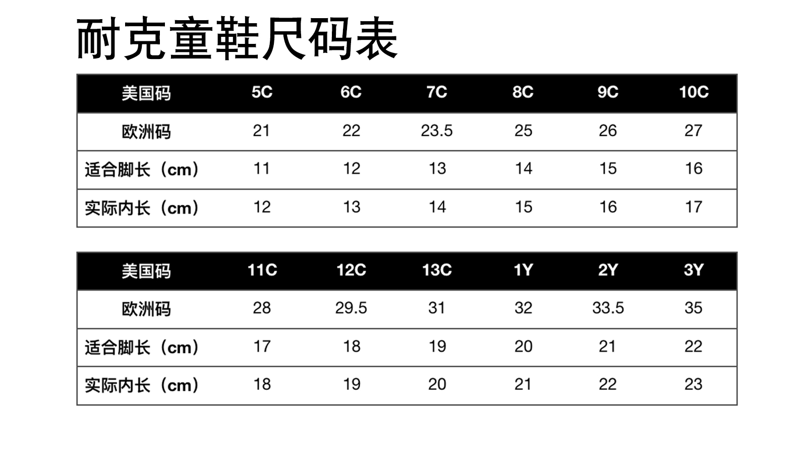 耐克阿甘童鞋尺码表图片