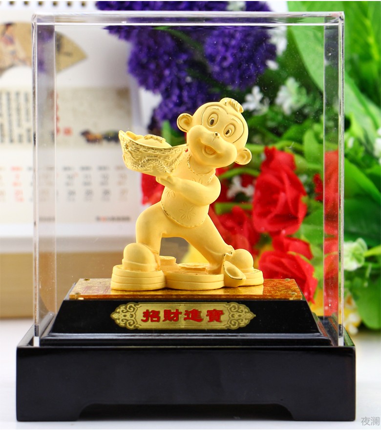 绒沙金猴摆件工艺品招财进宝元宝生肖猴开业生日可爱创意风水礼品