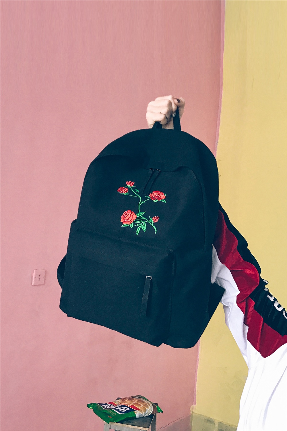 薇姬桑妮刺绣书包女双肩包韩版复古花朵帆布原宿高中学生闺蜜背包