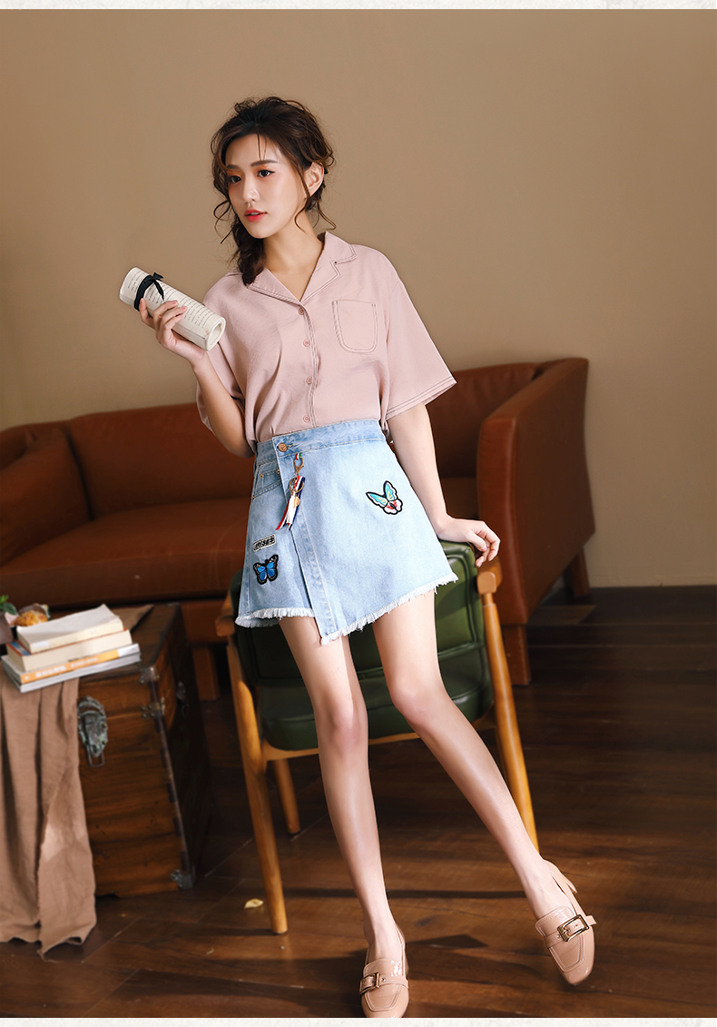 轩兹牛仔短裤裙女ins高腰宽松假两件2018新款chic春夏a字裙半身裙