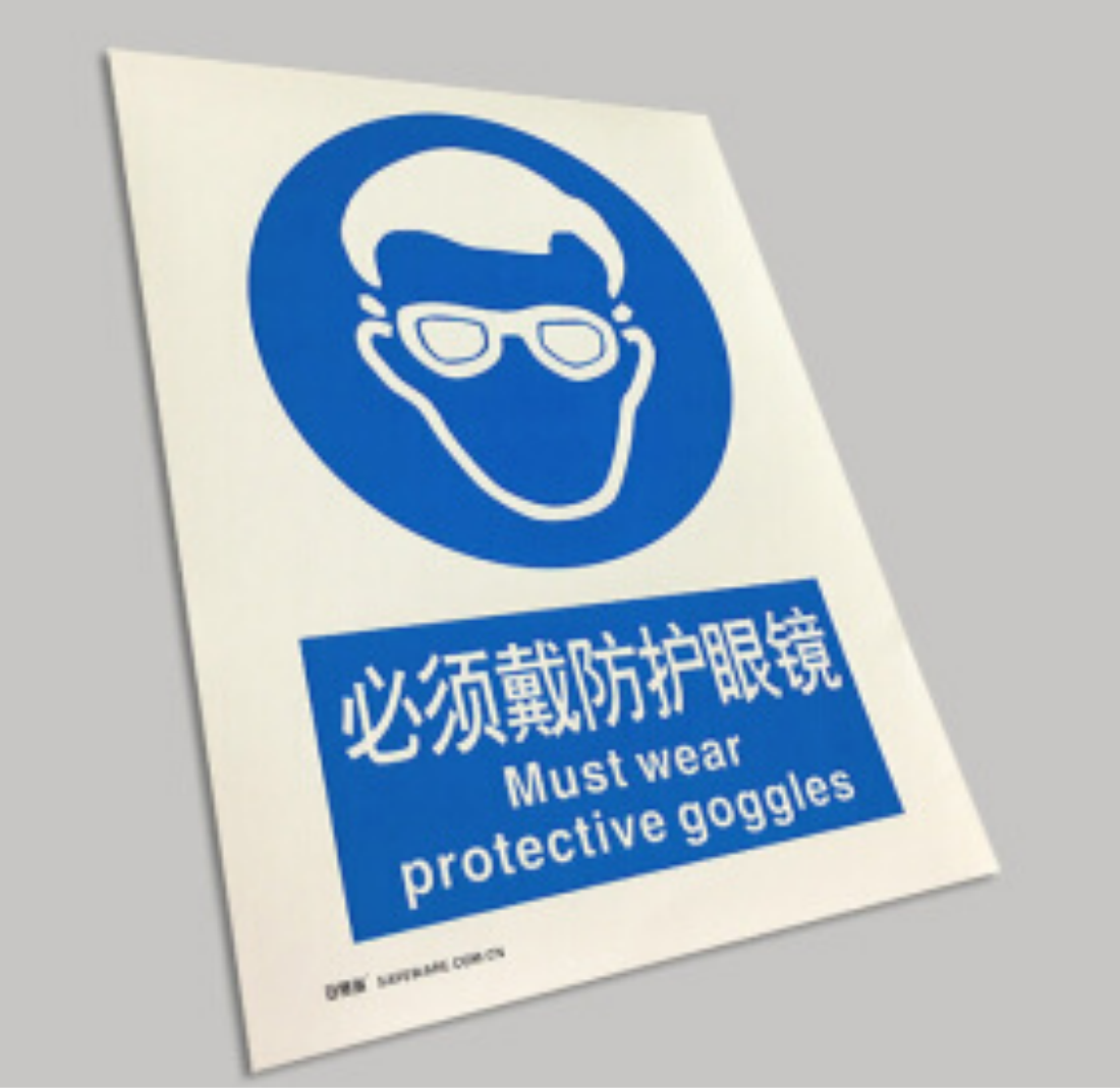 安赛瑞safewares5527b中英文标识必须戴防护眼镜250x315mm乙烯材质3片