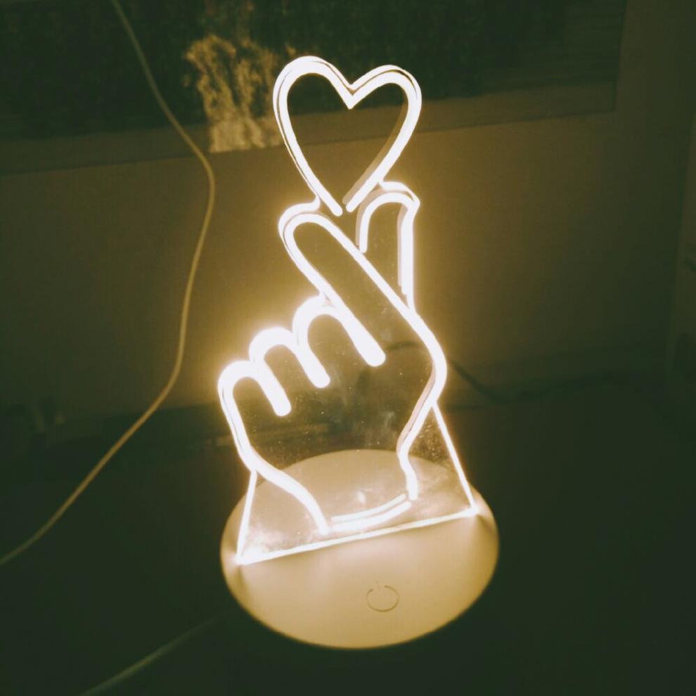 韩国日系少女心比心手势台灯led夜灯3d立体台灯礼物装饰灯波迷娜