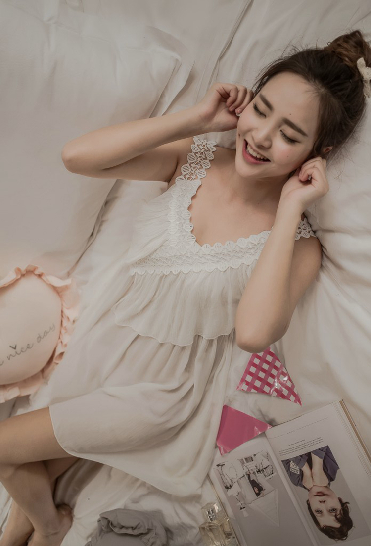 睡衣女夏韩版公主白色冰丝雪纺吊带甜美清新性感蕾丝睡裙夏天薄款