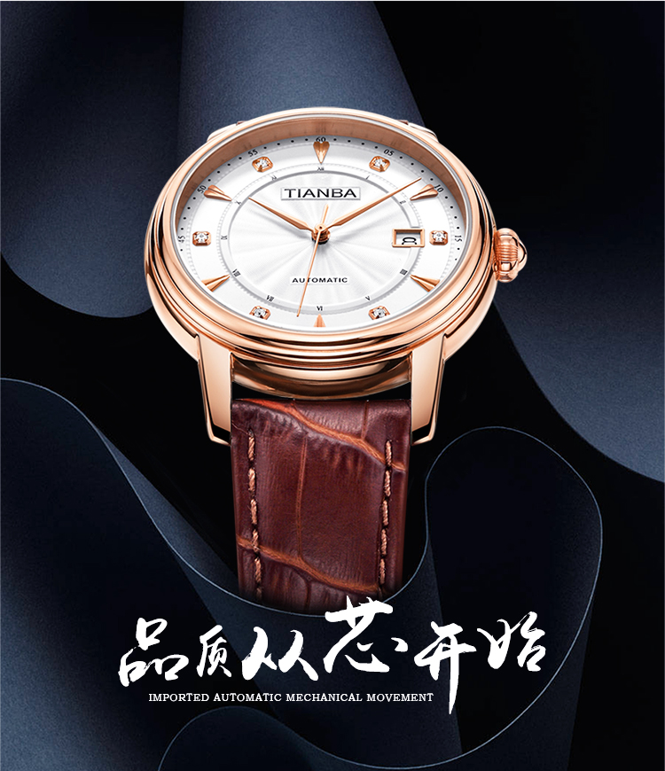 天霸(TIANBA)手表 时尚休闲复古男士皮带全自动机械手表专柜同款机械表 男TM8007.02PC 白色 白色