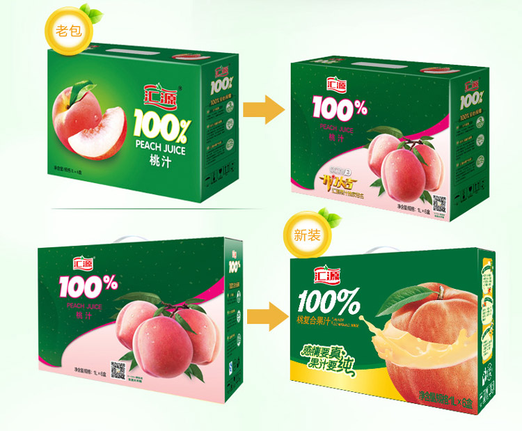 汇源100桃果汁1l6盒便携装