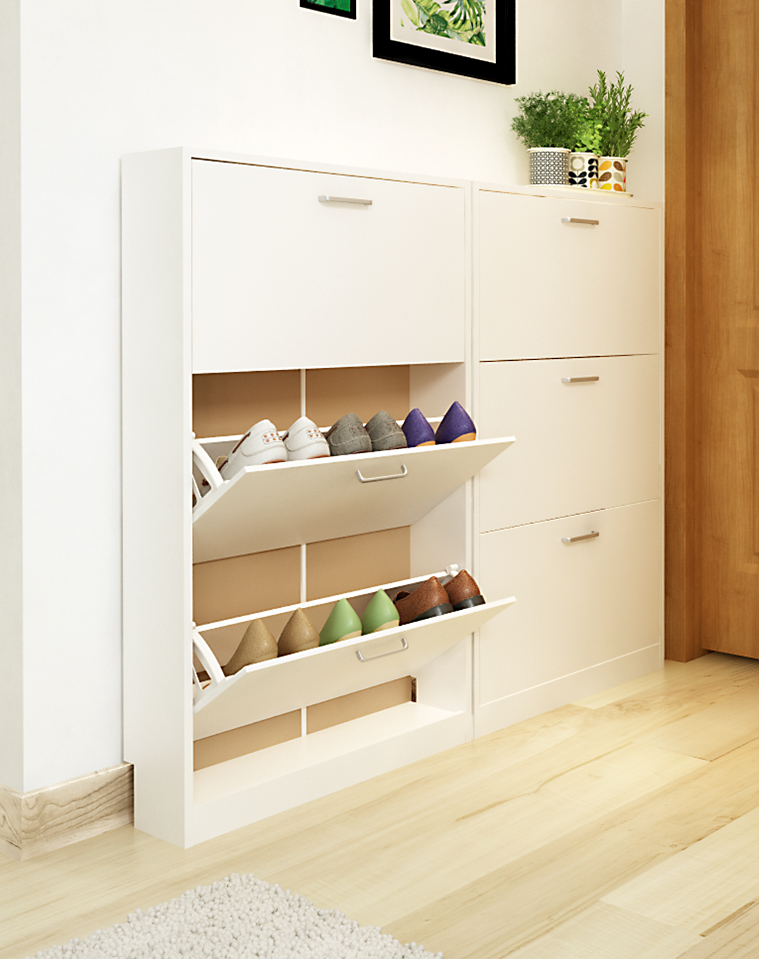 慧乐家汉密斯三门鞋柜白色fnaj11346