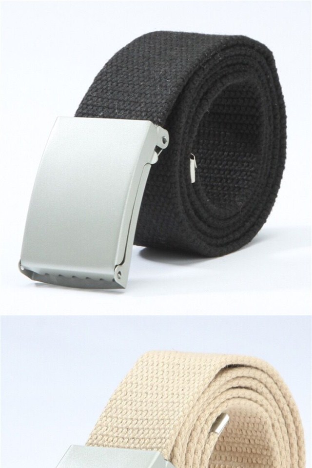 男士布腰带白色青少年学生帆布裤带自动平滑扣简约休闲编织皮带潮金色
