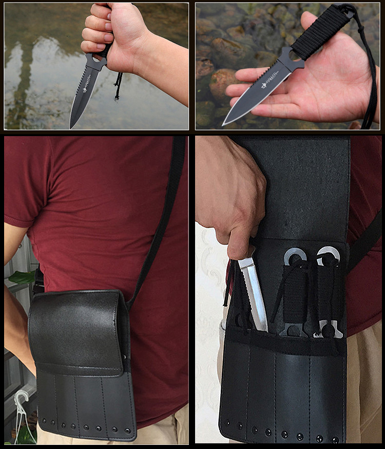 paulone绑腿潜水直刀野外求生小直刀军刀随身户外刀具四件套一套4把