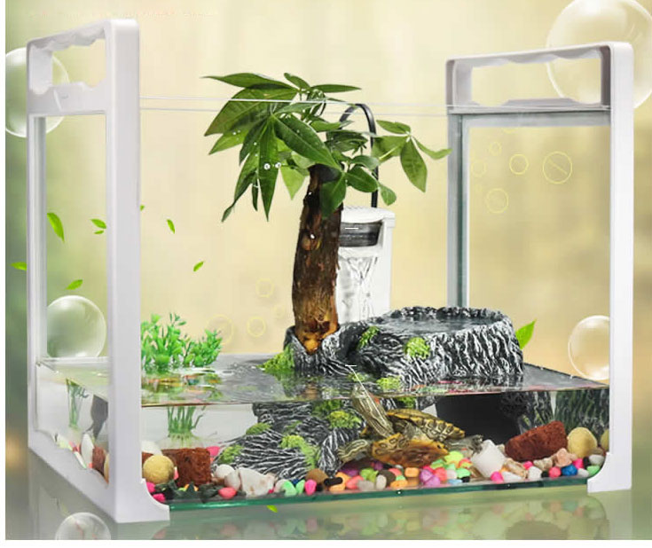 乌龟缸带晒台水陆缸玻璃大型巴西龟特大号养乌龟专用缸家用小鱼缸宠物