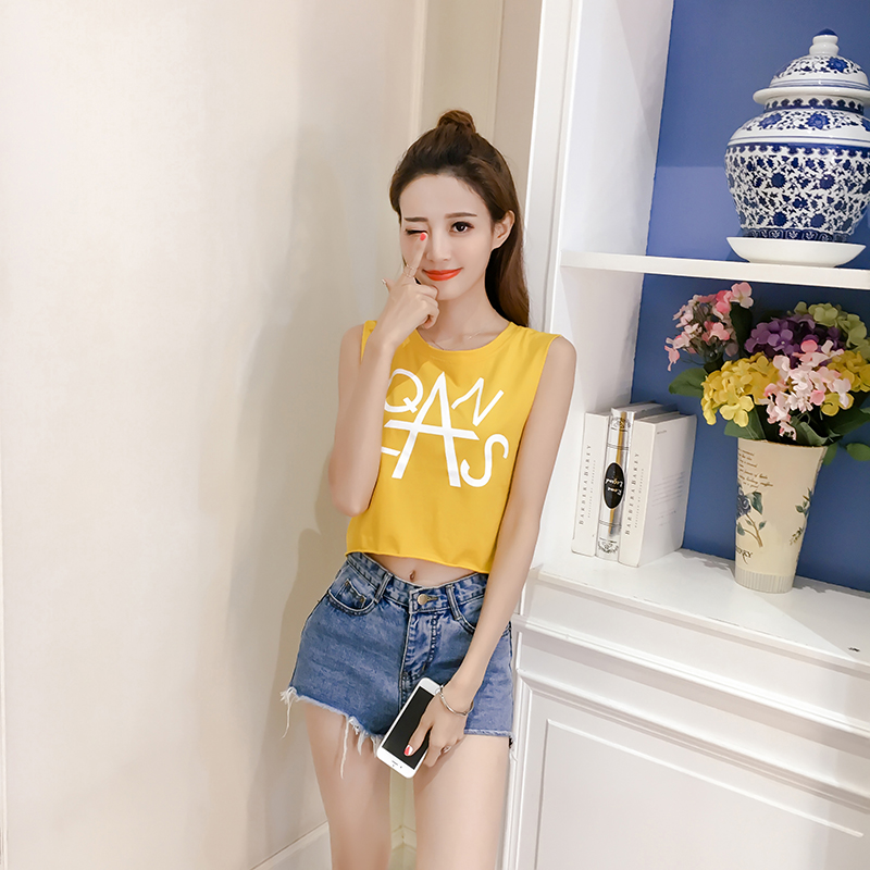 828新款韩版夏装ulzzang无袖t恤女学生短款外穿宽松bf风背心纯棉露脐