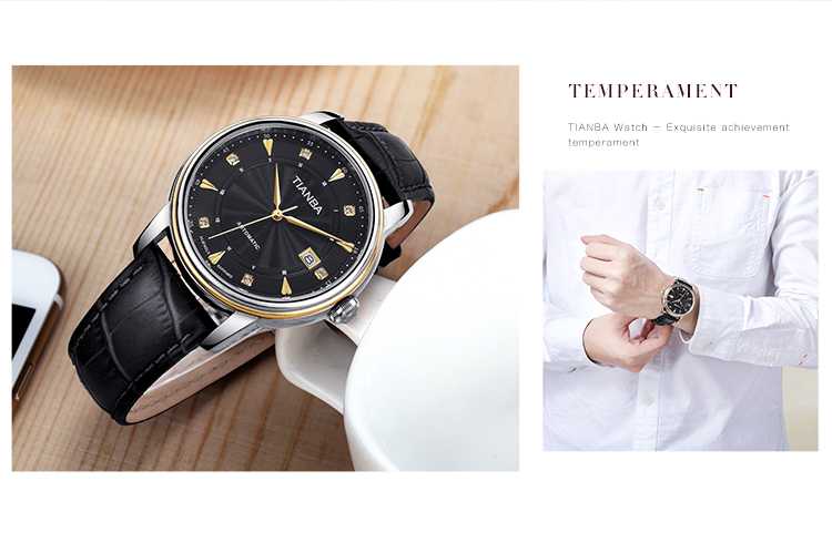 天霸(TIANBA)手表 时尚休闲复古男士皮带全自动机械手表专柜同款机械表 男TM8007.01PK黑色 黑色