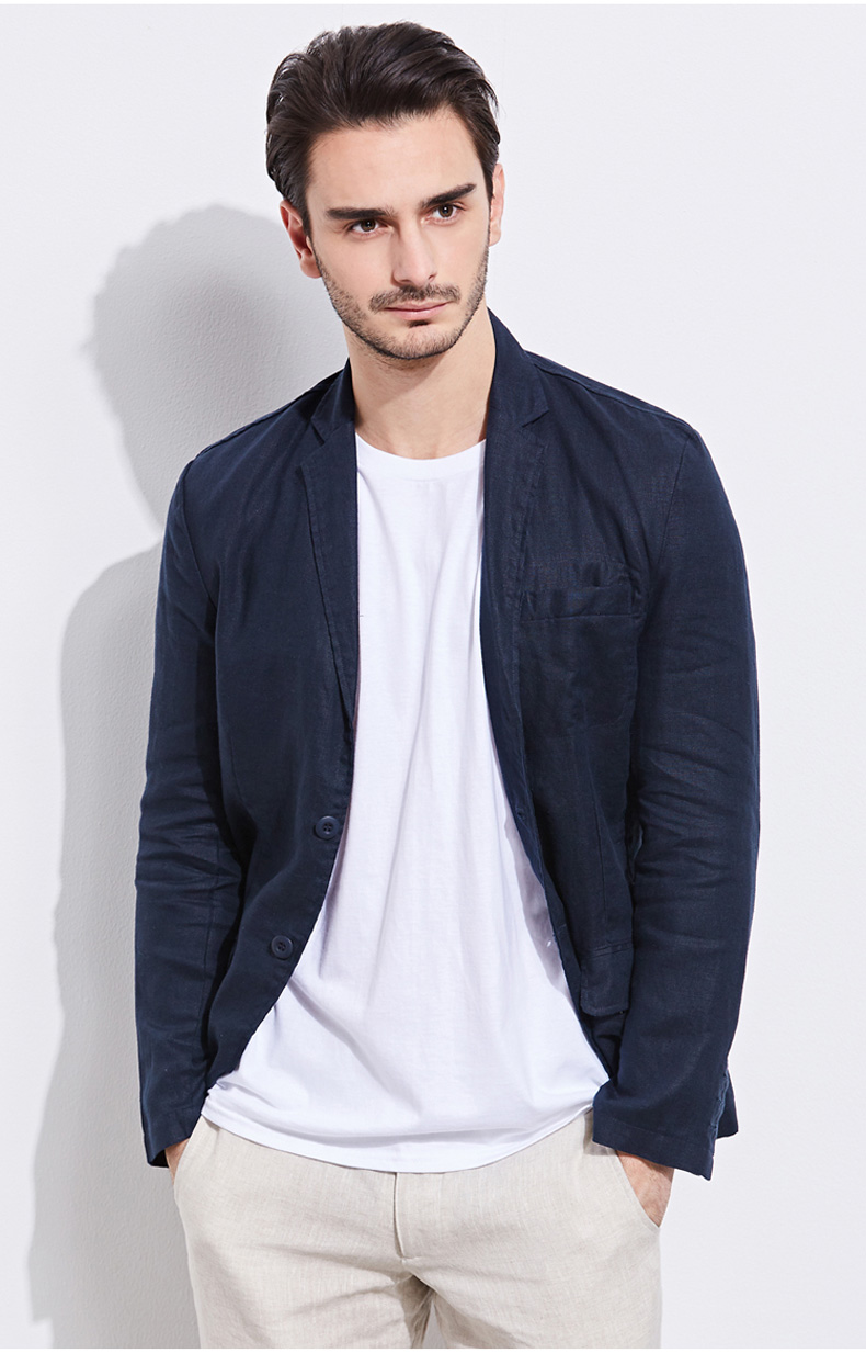 uaisi亚麻西装男商务休闲棉麻西服修身外套男士大码单西服男时尚修身