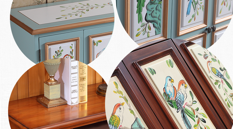 美式彩绘手绘鞋柜地中海蓝色鞋柜折叠大容量彩绘花鸟厅玄关柜