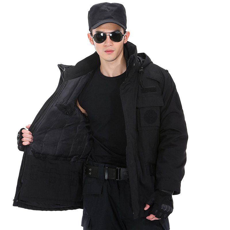 z001物业保安保安服冬装棉服黑色冬季作训服大衣多功能大衣工作服棉衣