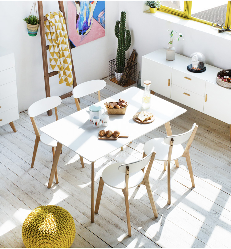 北欧森林简约现代餐桌椅组合小户型家具家用长方形实木饭桌餐桌