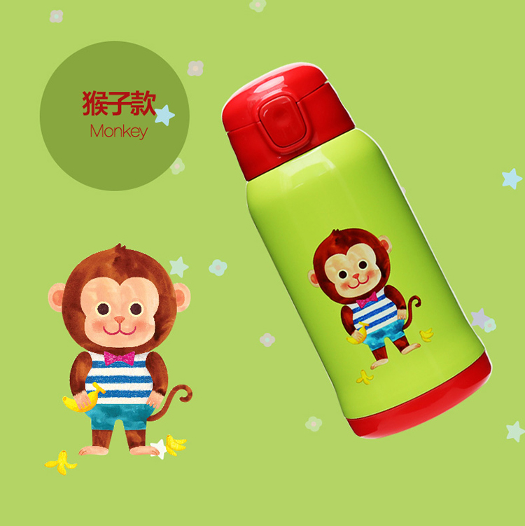 乐扣乐扣保温杯 不锈钢运动便携卡通水壶 双盖儿童学生吸管水杯
