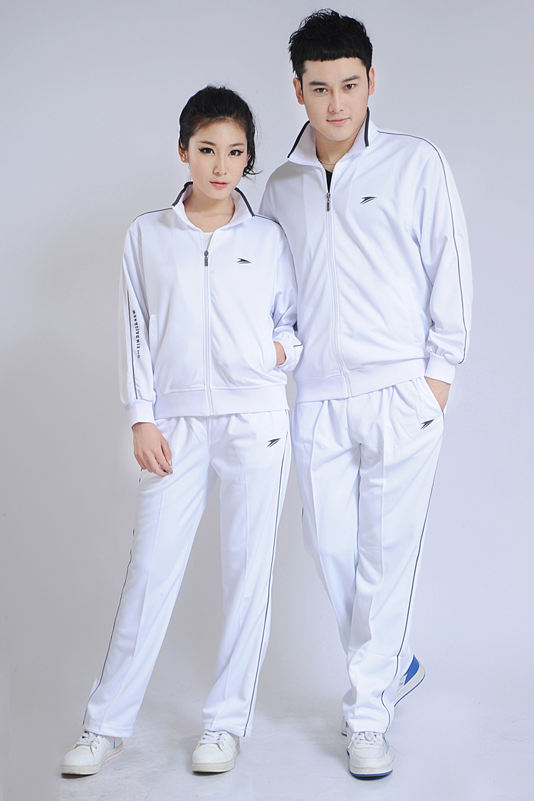 白色运动服套装男女春秋款南韩丝中老年服装
