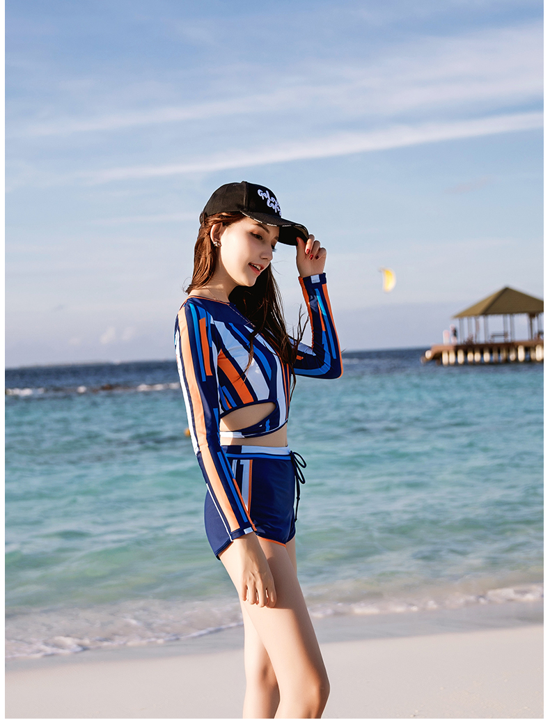 舒漫分体泳衣女士保守遮肚显瘦泡温泉胖mm大码泳装长袖防晒运动游泳衣