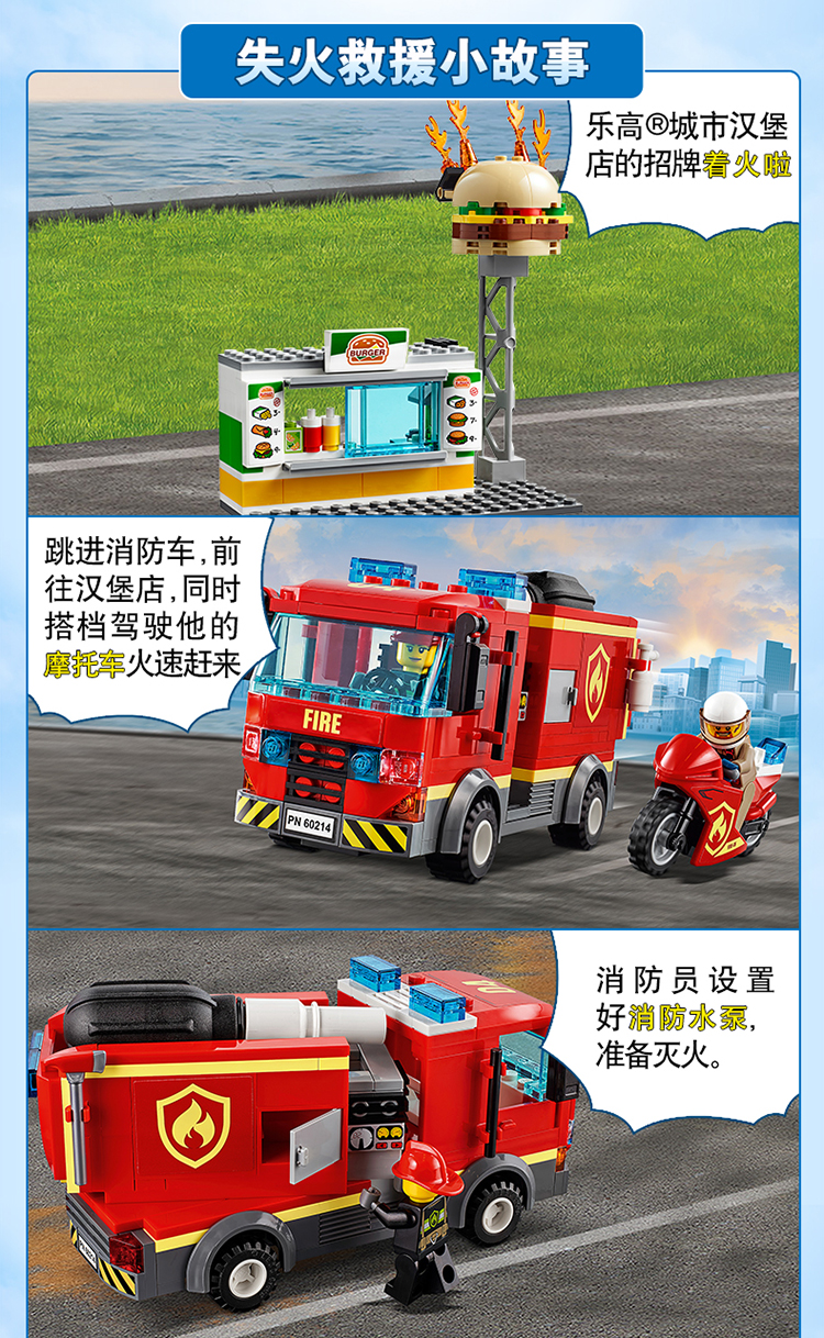 lego乐高城市系列汉堡店消防救援60214男孩女孩5岁生日礼物玩具积木