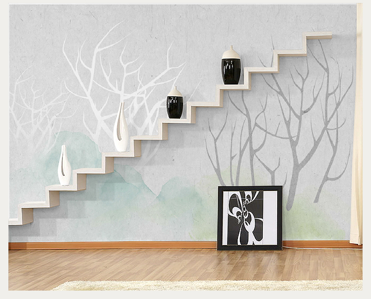 卡茵北欧风格现代简约手绘电视背景墙壁纸定制清新沙发墙壁画影视墙