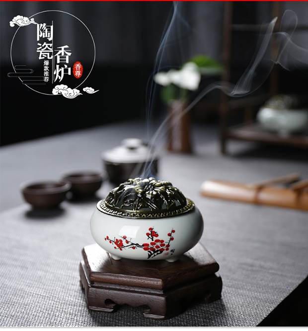 单个香炉陶瓷香炉家用室内香薰炉盘香檀香沉香炉子净化空气仿古供佛