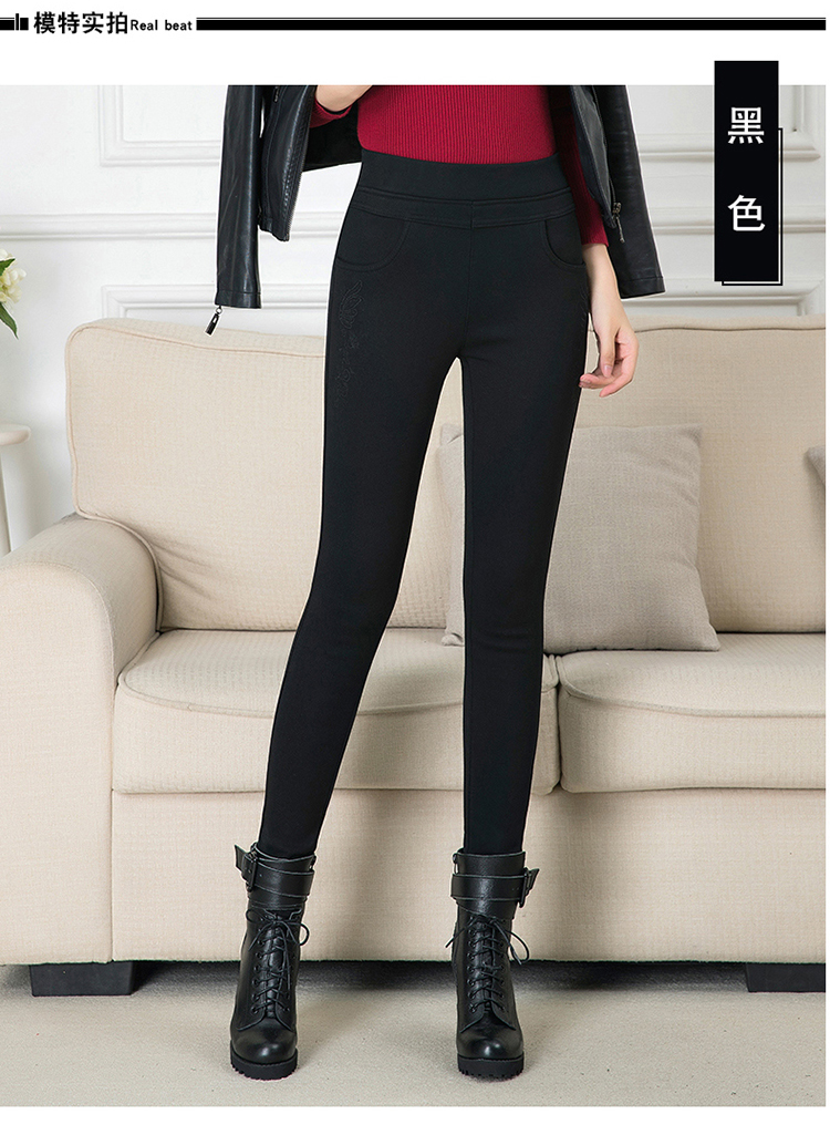 妈妈加绒裤子冬新款高腰格子加厚中老年外穿小脚女裤松紧腰打底裤