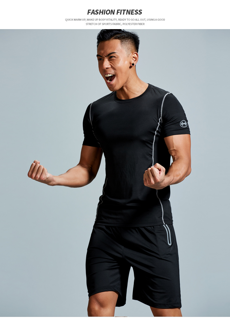 运动套装男短袖跑步速干衣健身t恤五分短裤夏季晨跑两件套
