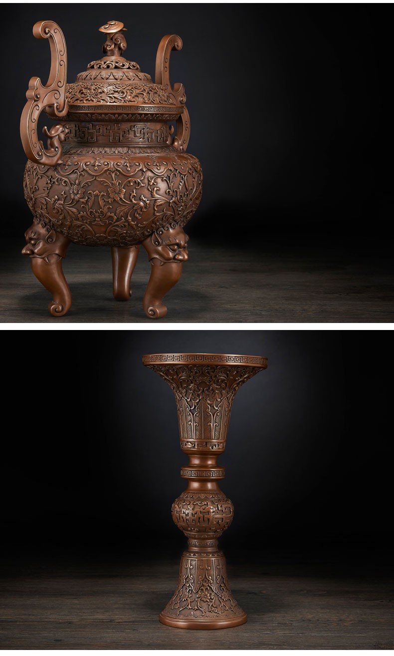 佛香天逸纯铜五供佛具香炉花瓶烛台佛教用品佛前供奉家居摆件香炉预定