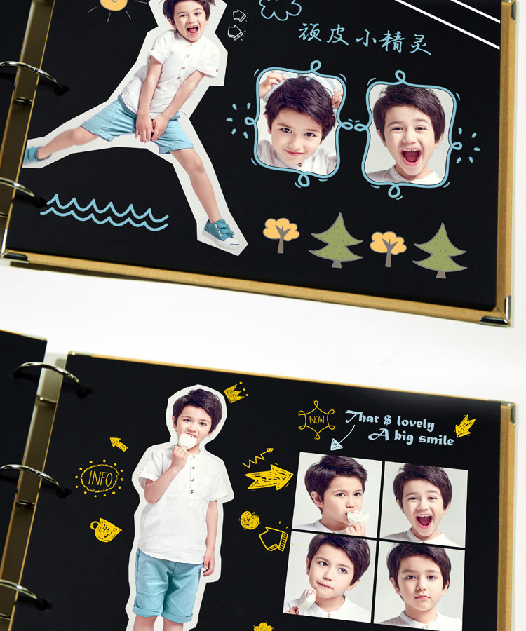 10寸幼儿园成长影集黑卡diy相册儿童4寸5寸粘贴式宝宝纪念册蒲公英的