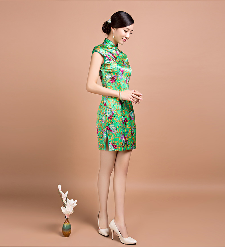 绣娘丝绸丹洛芳华桑蚕丝旗袍中式真丝短款烫金工艺手工旗袍礼服裙