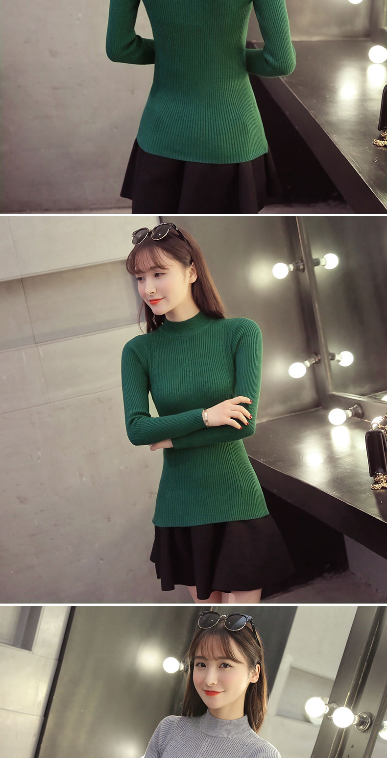 短款加厚毛衣女修身半高领打底衫女装线衣秋冬新款套头针织衫紧身