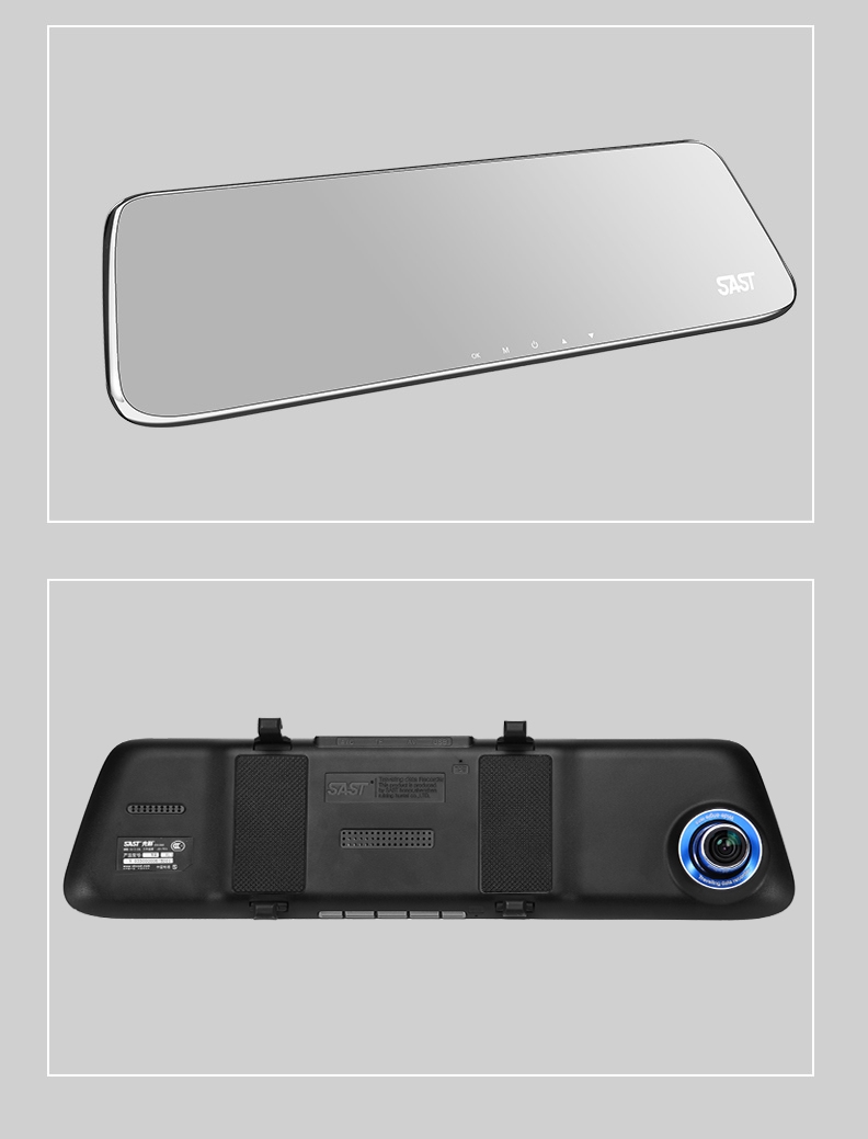 先科(sast)h900 触屏后视镜 行车记录仪 1080p超清画质 倒车影像 前后
