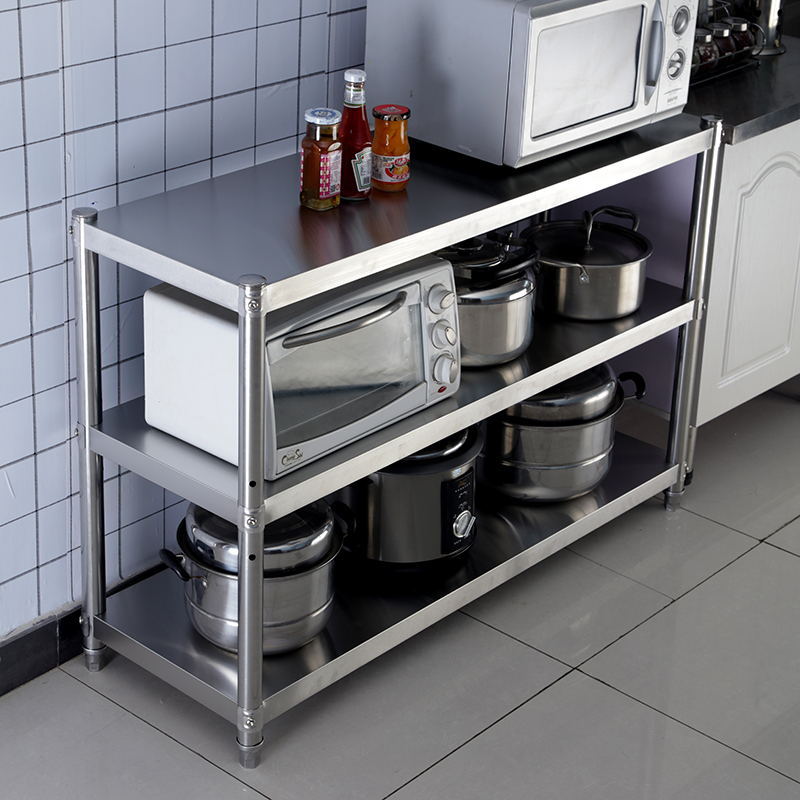 304厨房用品3层微波炉架子置物架落地不锈钢烤箱架子收纳储物货架