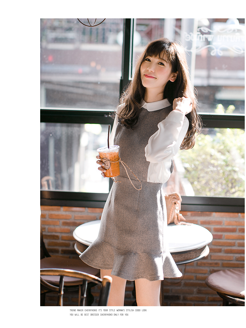 yoyo优有2016秋季新款女装长袖休闲修身西装领包臀假两件套连衣裙v3