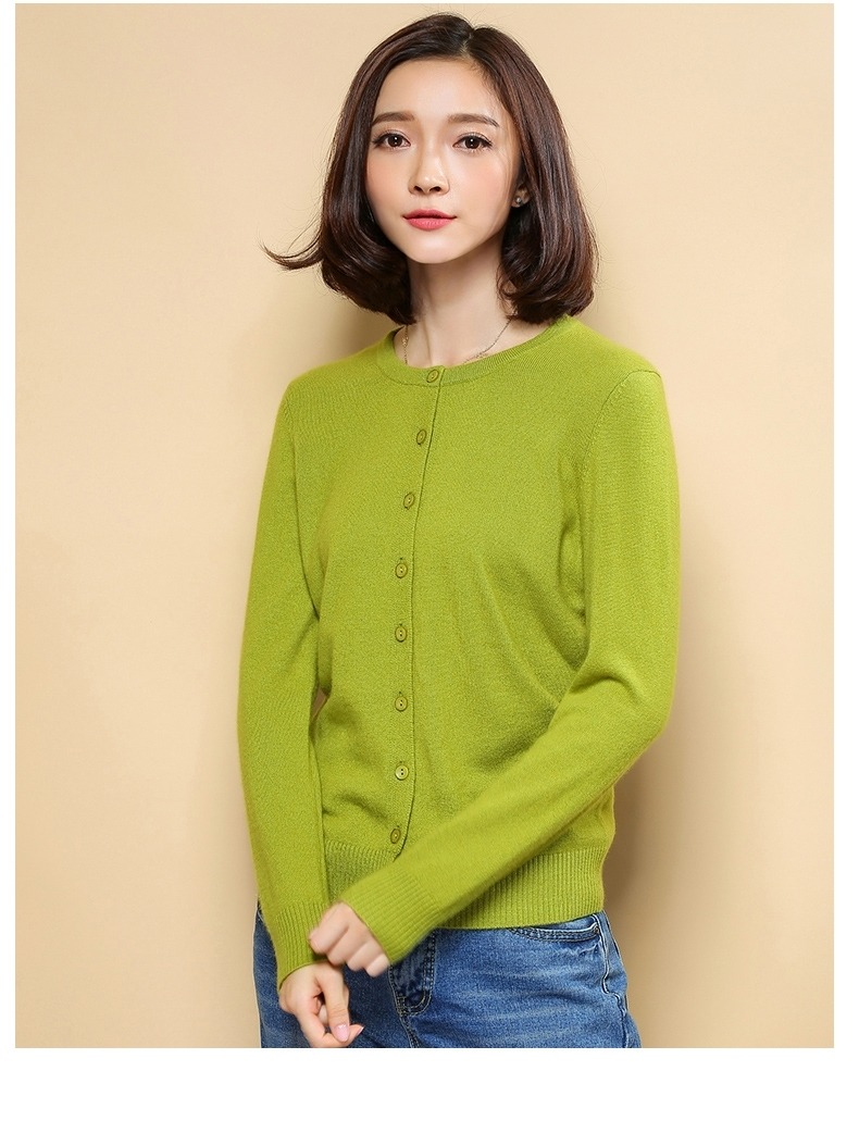 秋冬新款羊绒衫女开衫短款圆领纯色修身显瘦毛衣外套针织羊绒衫