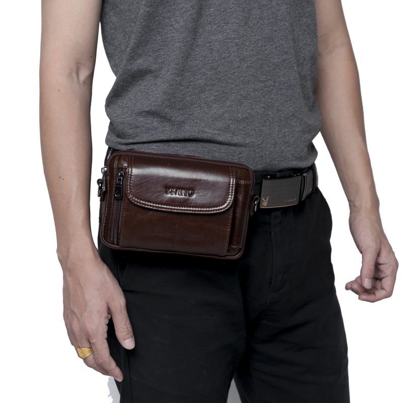 桂兰珊(guilanshan) 纯皮男士真皮腰包 多功能6寸牛皮背带包腰带包大