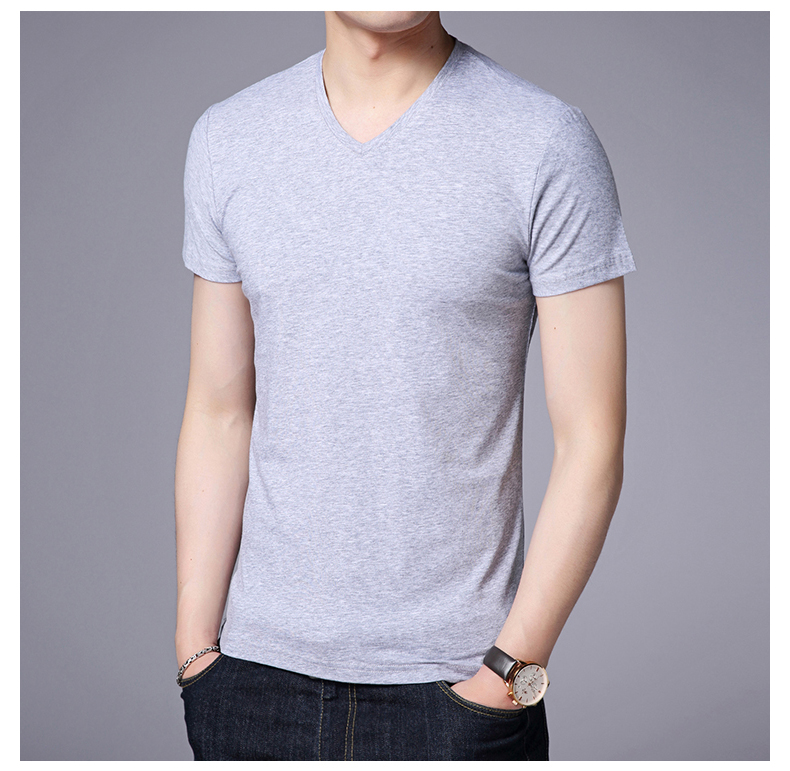 卡帝乐鳄鱼男士v领短袖t恤夏季新款简约纯色男汗衫
