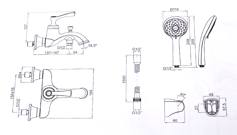 科勒意丽丝挂墙式浴缸花洒龙头k75523t4cp