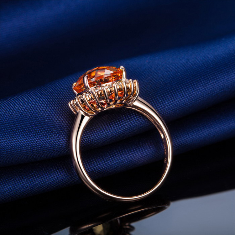 佐卡伊 18k玫瑰金黄晶戒指 镶嵌天然钻石女戒 彩色宝石戒指 彩宝