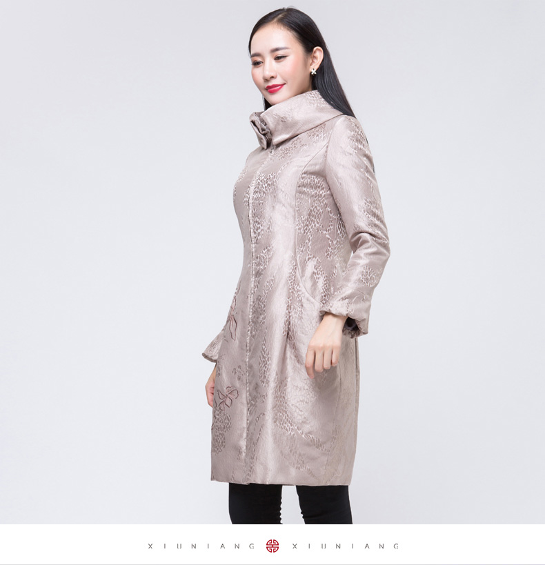 绣娘丝绸翻领饰腰带棉风衣秋冬加厚棉袄11540625216